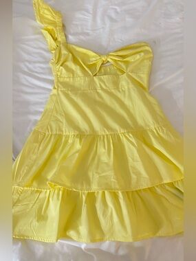 Yellow One-Shoulder Tiered Kids Dress